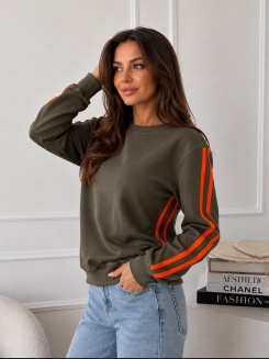 Bluza bawełniana w kolorze khaki z pomarańczowymi lampasami